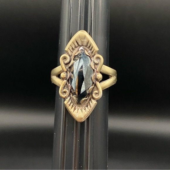 Art Deco Hematite and Brass Vintage Marquise Style Ring Silver Size 5.5Rare - Picture 8 of 16